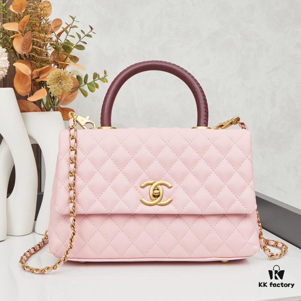 New Arrival with Box Chanel Coco Handle Black Calfskin Red Handle