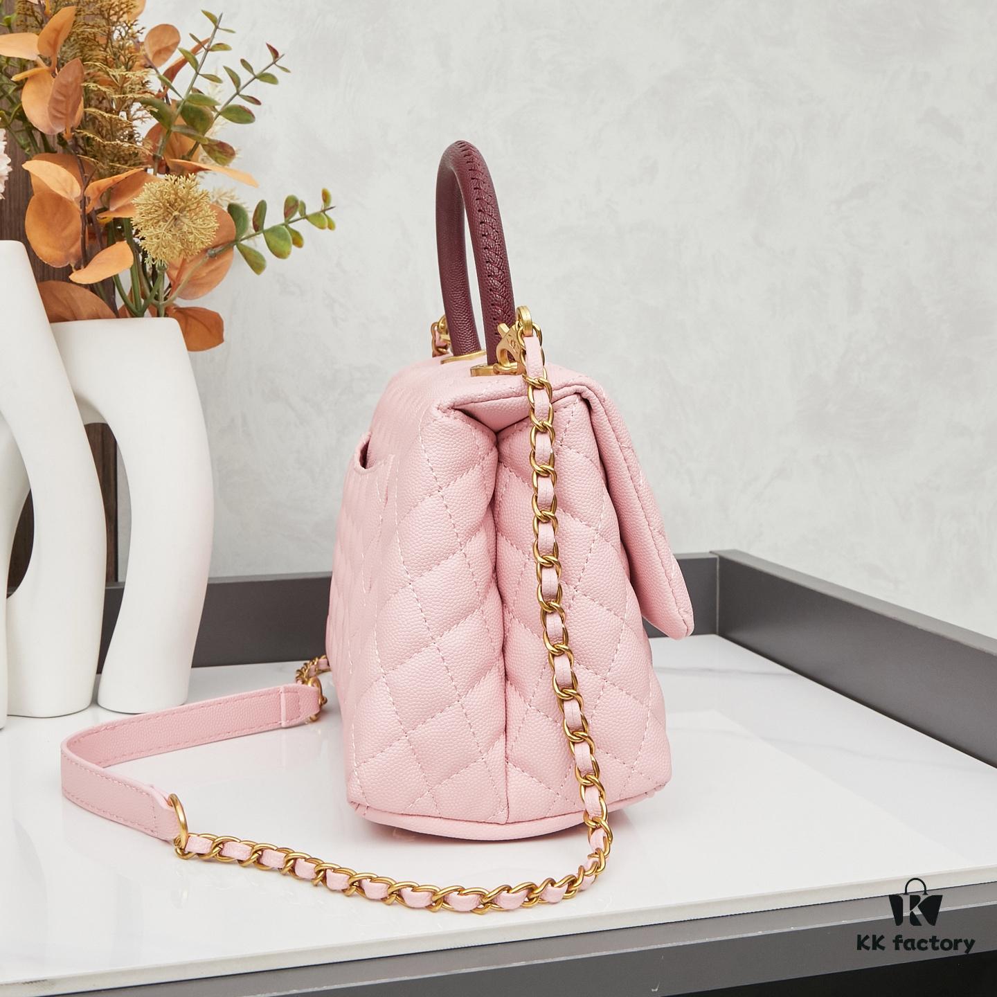 New Arrival with Box Chanel Coco Handle Black Calfskin Red Handle