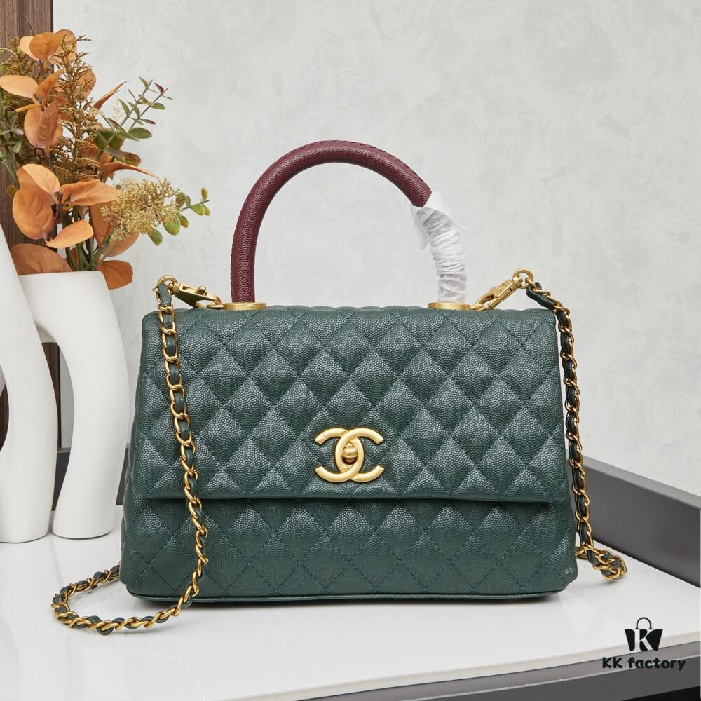 New Arrival with Box Chanel Coco Handle Black Calfskin Red Handle