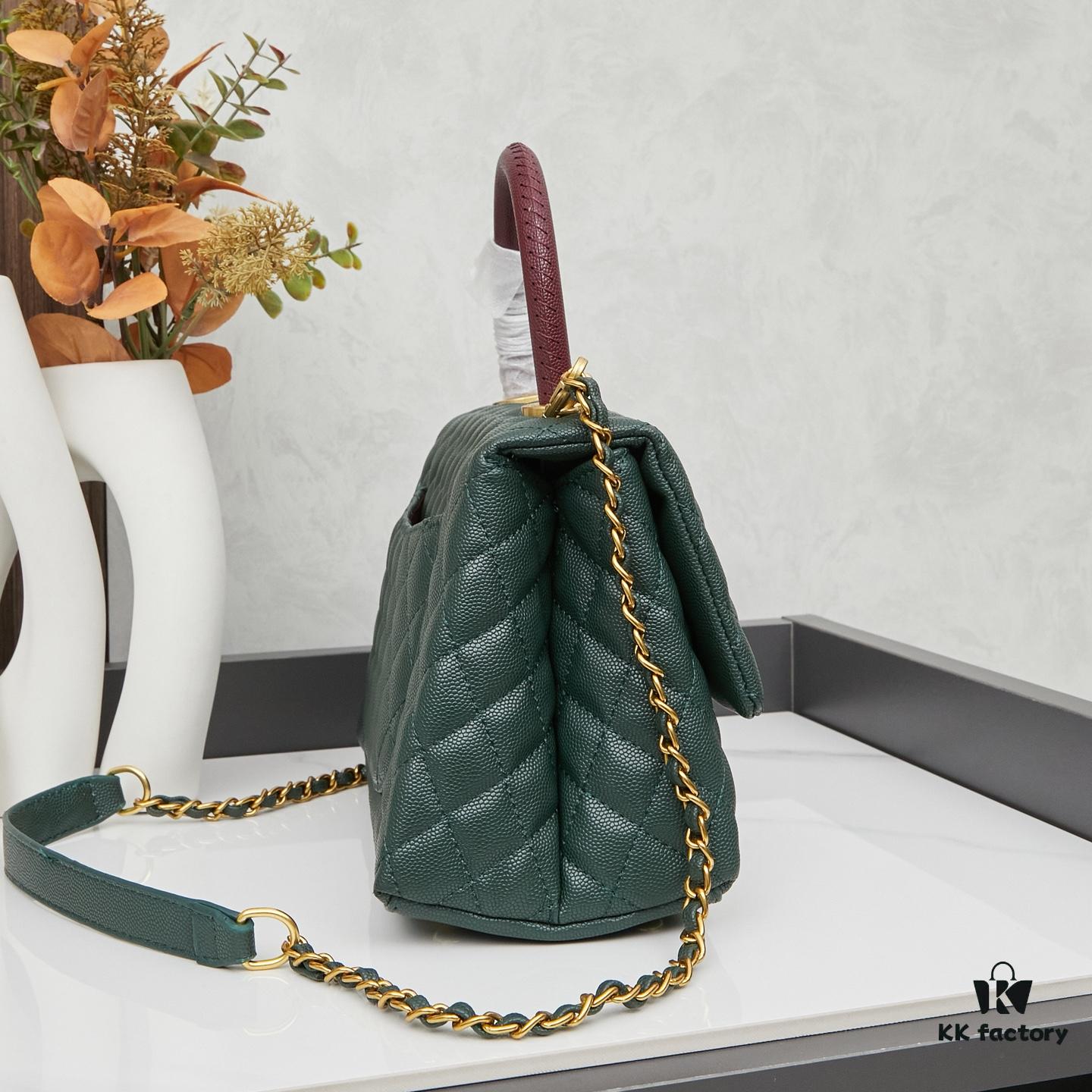 New Arrival with Box Chanel Coco Handle Black Calfskin Red Handle