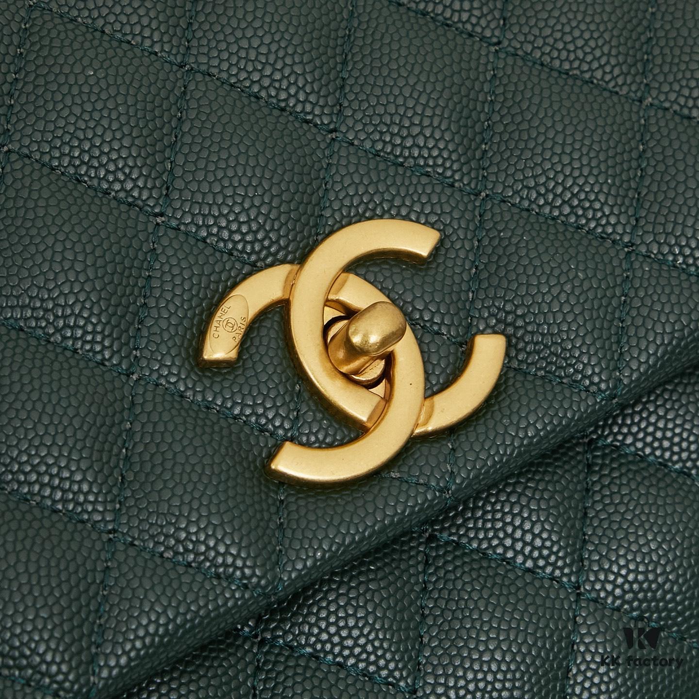 New Arrival with Box Chanel Coco Handle Black Calfskin Red Handle