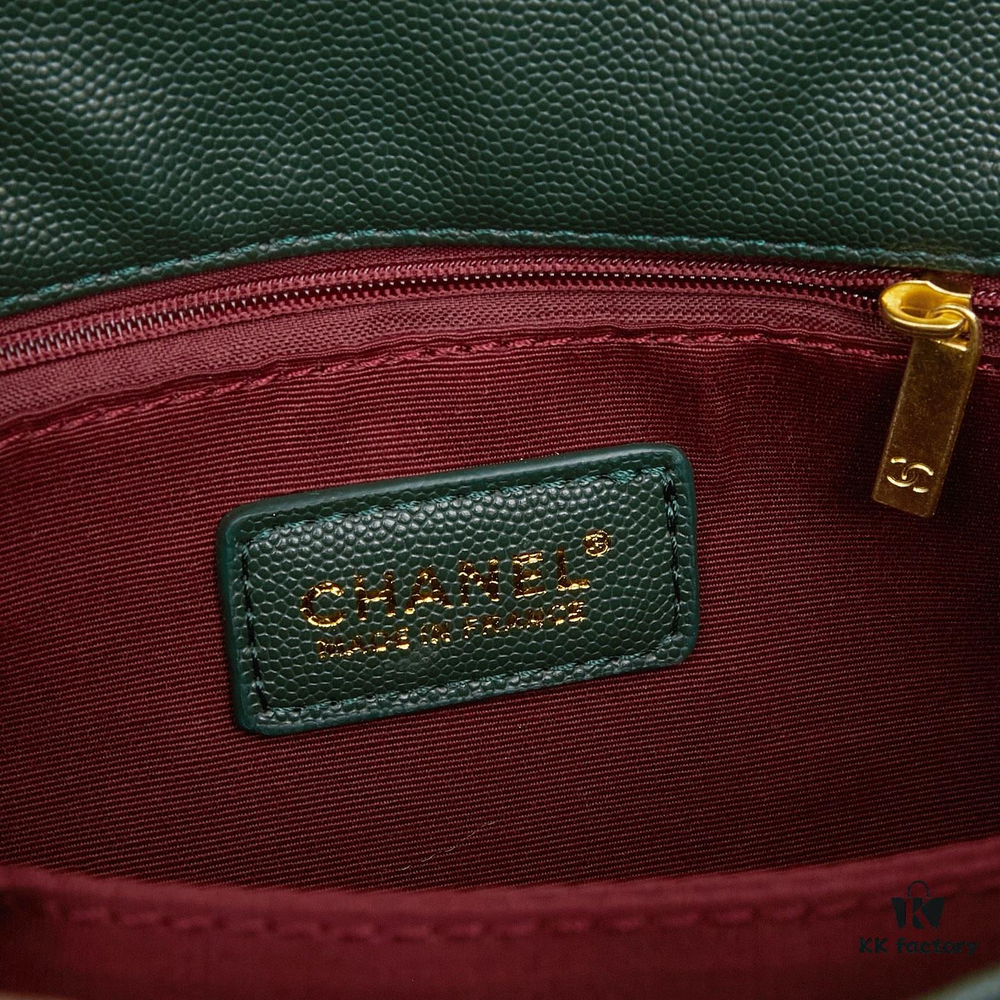 New Arrival with Box Chanel Coco Handle Black Calfskin Red Handle