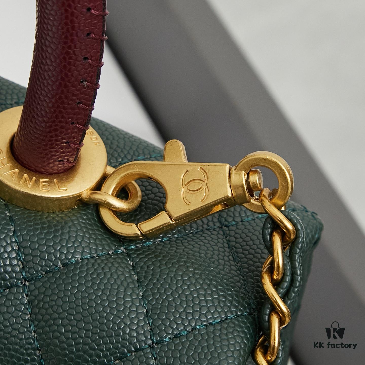 New Arrival with Box Chanel Coco Handle Black Calfskin Red Handle