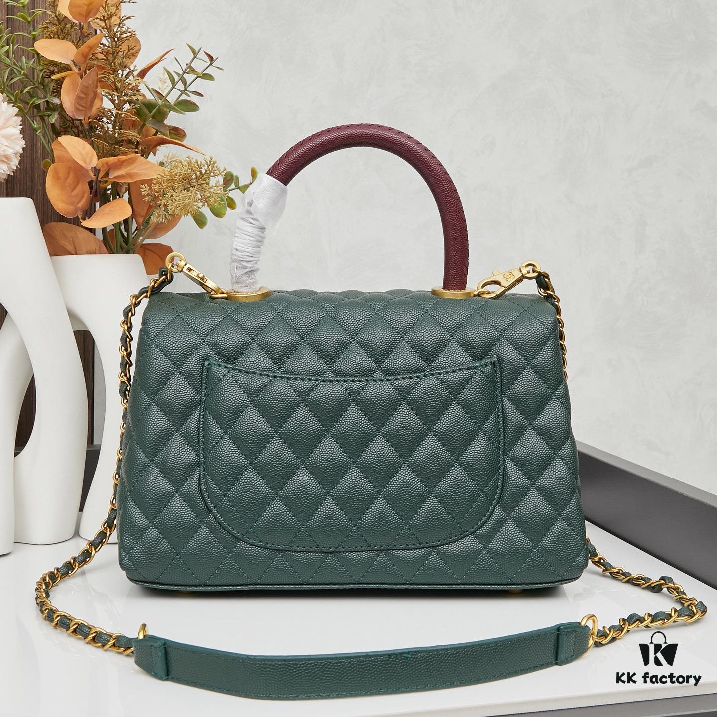 New Arrival with Box Chanel Coco Handle Black Calfskin Red Handle