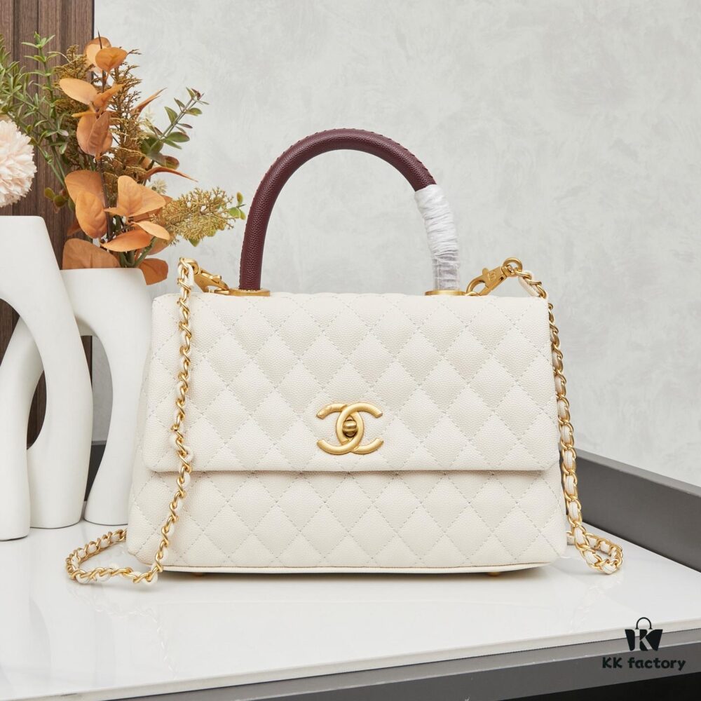 New Arrival with Box Chanel Coco Handle Black Calfskin Red Handle