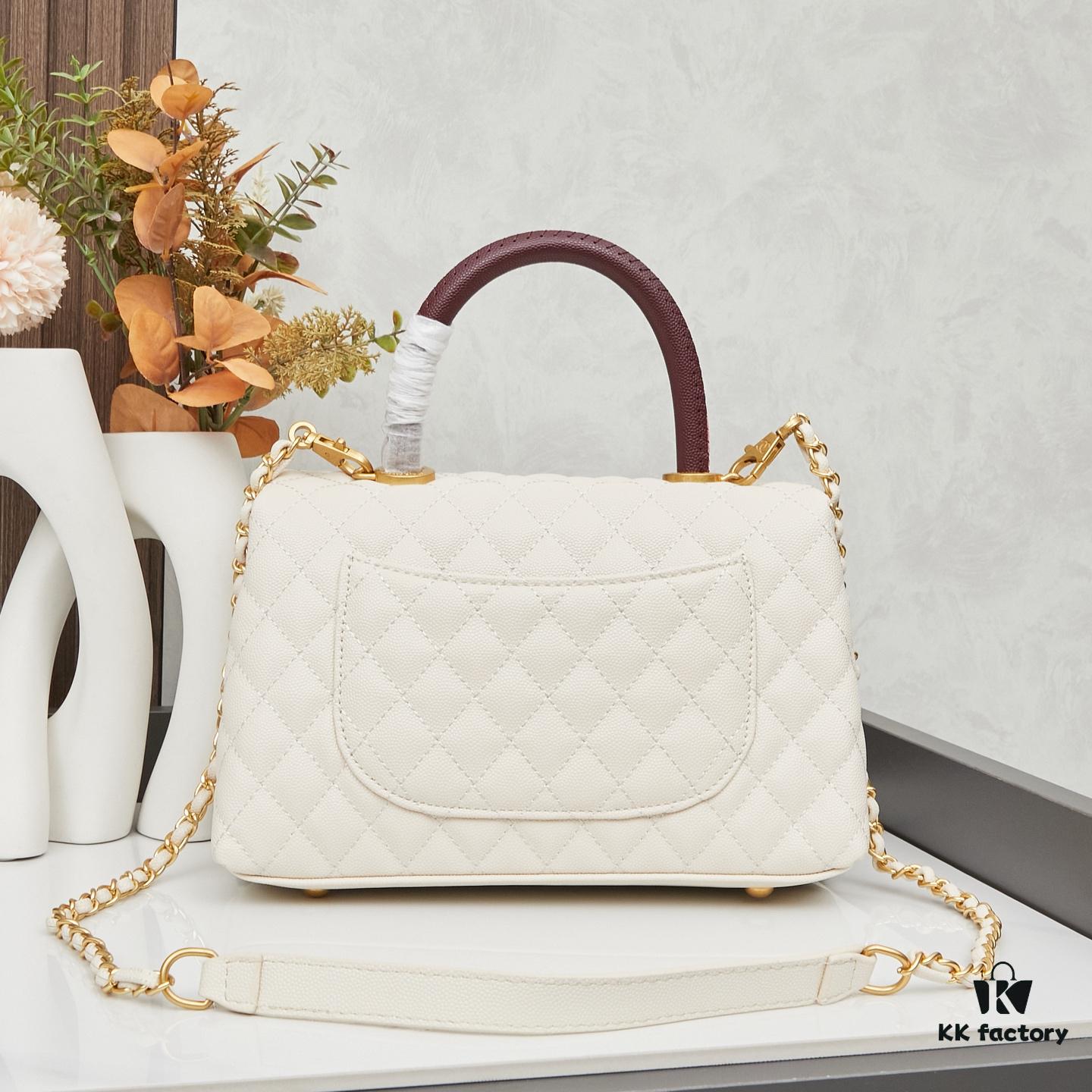 New Arrival with Box Chanel Coco Handle Black Calfskin Red Handle