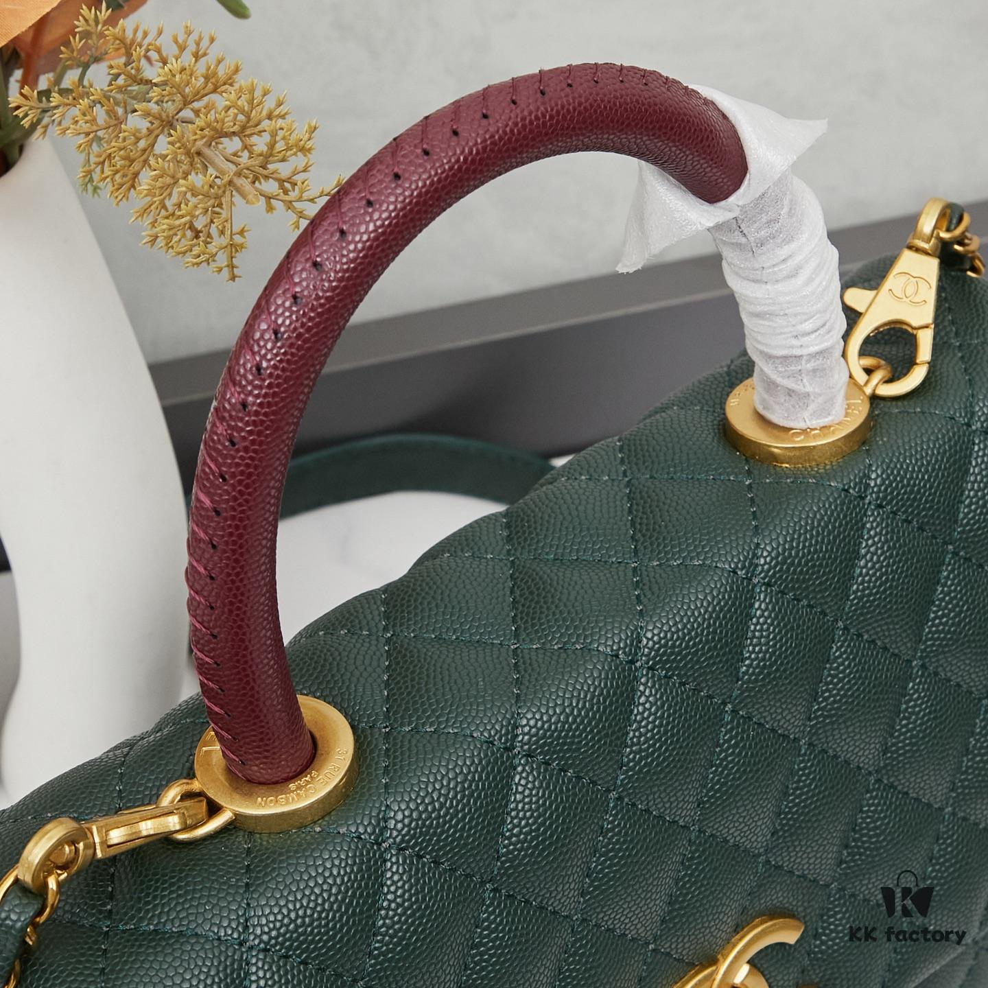 New Arrival with Box Chanel Coco Handle Black Calfskin Red Handle