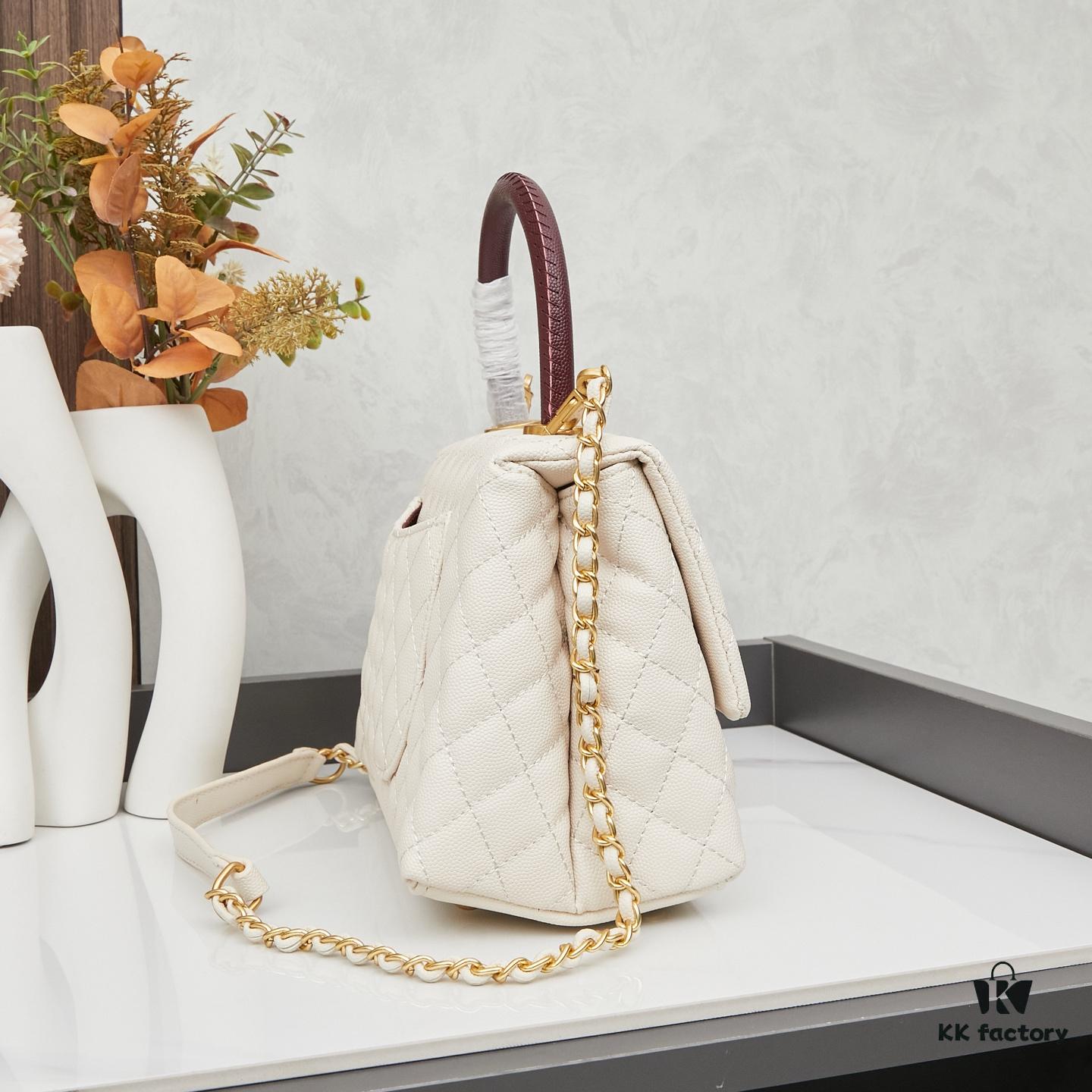 New Arrival with Box Chanel Coco Handle Black Calfskin Red Handle