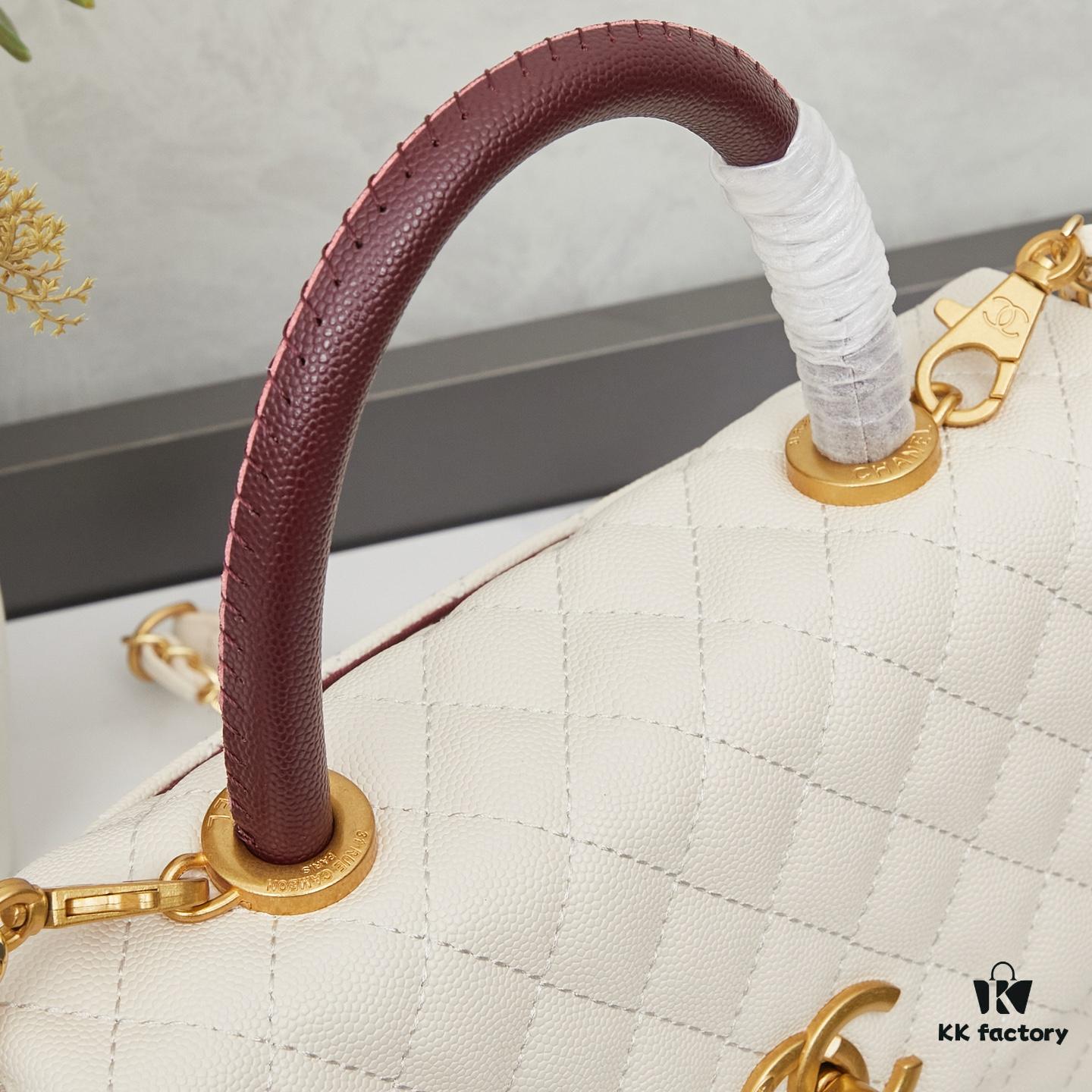 New Arrival with Box Chanel Coco Handle Black Calfskin Red Handle