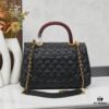 New Arrival with Box Chanel Coco Handle Black Calfskin Red Handle