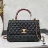 New Arrival with Box Chanel Coco Handle Black Calfskin Red Handle