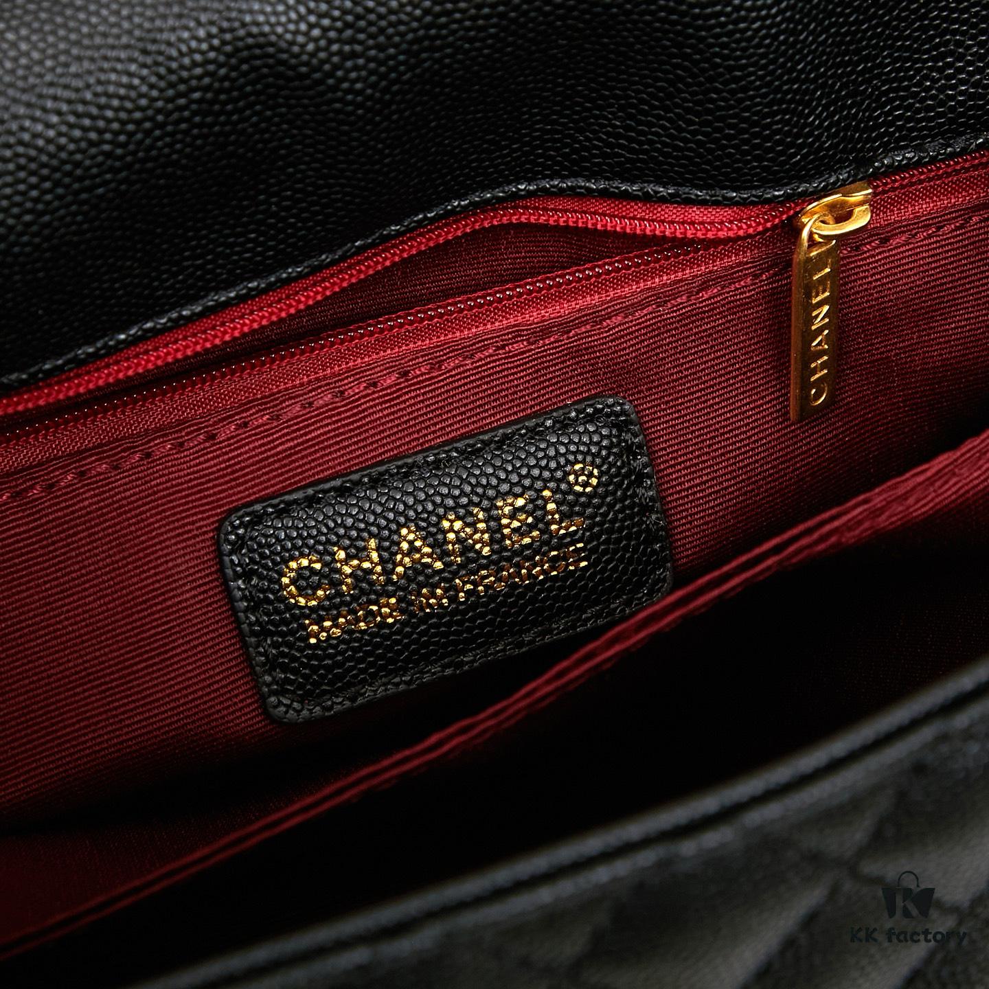 New Arrival with Box Chanel Coco Handle Black Calfskin Red Handle
