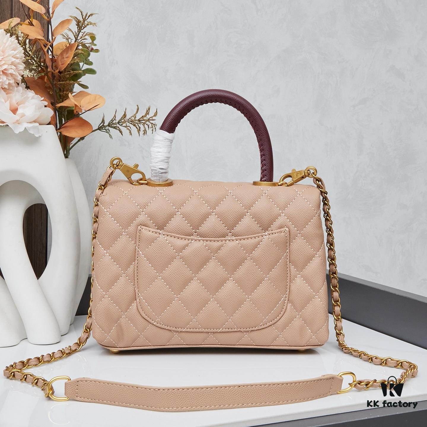 New Arrival with Box, Mini Chanel Coco Handle in Black Calfskin with Gold Hardware and Red Handle