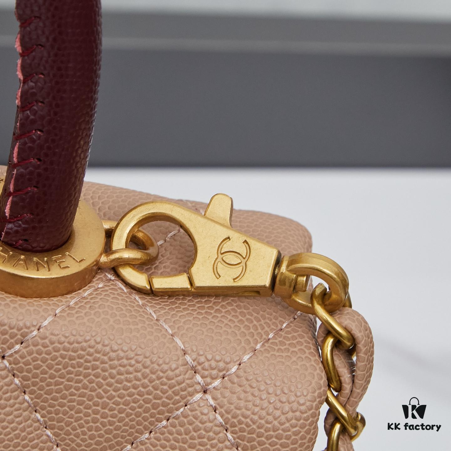 New Arrival with Box, Mini Chanel Coco Handle in Black Calfskin with Gold Hardware and Red Handle