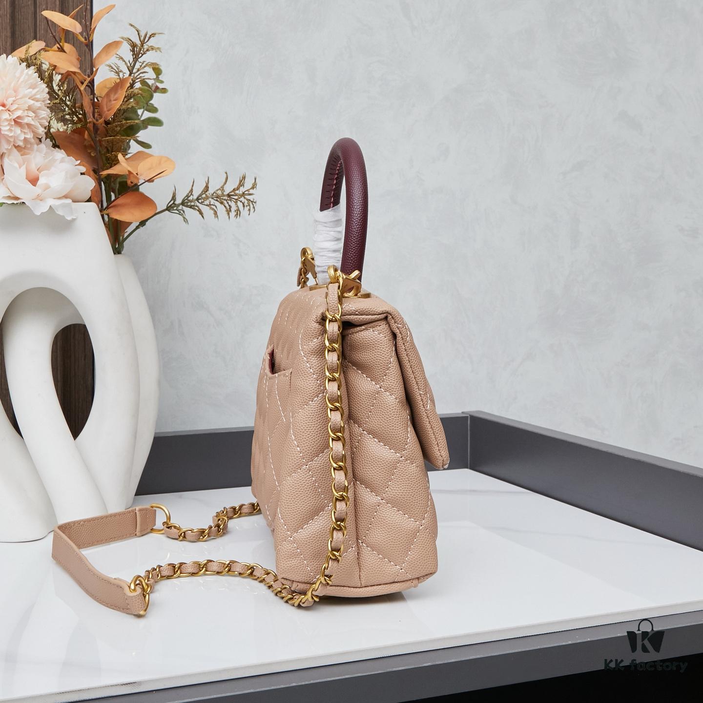 New Arrival with Box, Mini Chanel Coco Handle in Black Calfskin with Gold Hardware and Red Handle