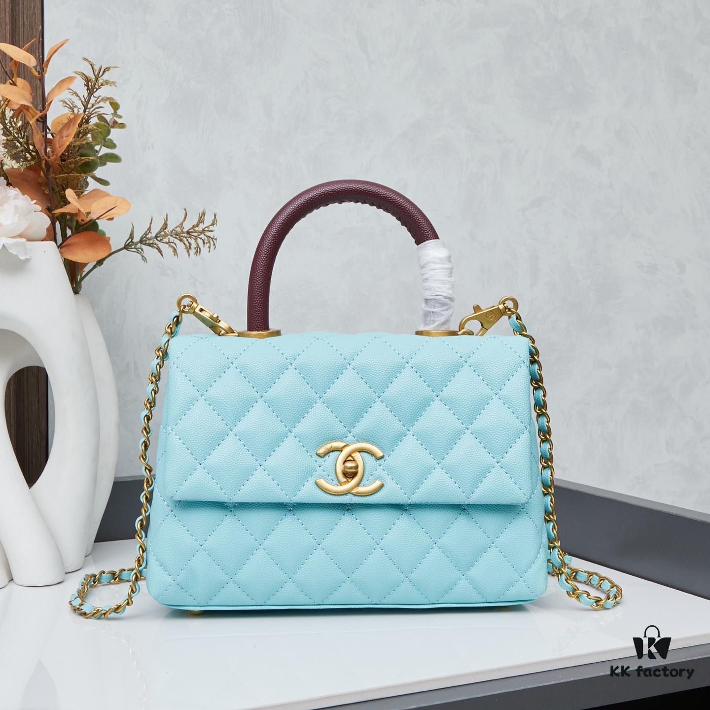 New Arrival with Box, Mini Chanel Coco Handle in Black Calfskin with Gold Hardware and Red Handle