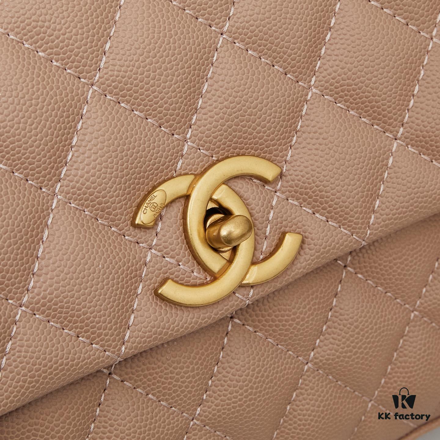 New Arrival with Box, Mini Chanel Coco Handle in Black Calfskin with Gold Hardware and Red Handle