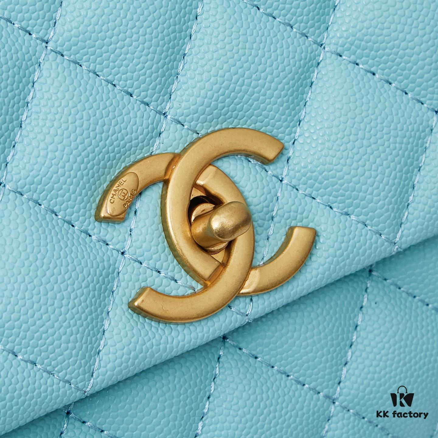 New Arrival with Box, Mini Chanel Coco Handle in Black Calfskin with Gold Hardware and Red Handle