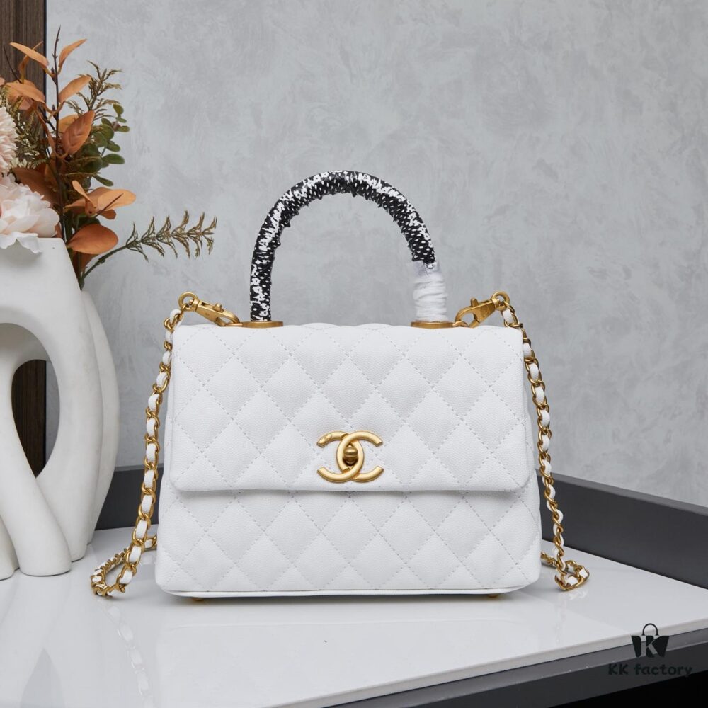 New Arrival with Box, Mini Chanel Coco Handle in Black Calfskin with Gold Hardware and Red Handle