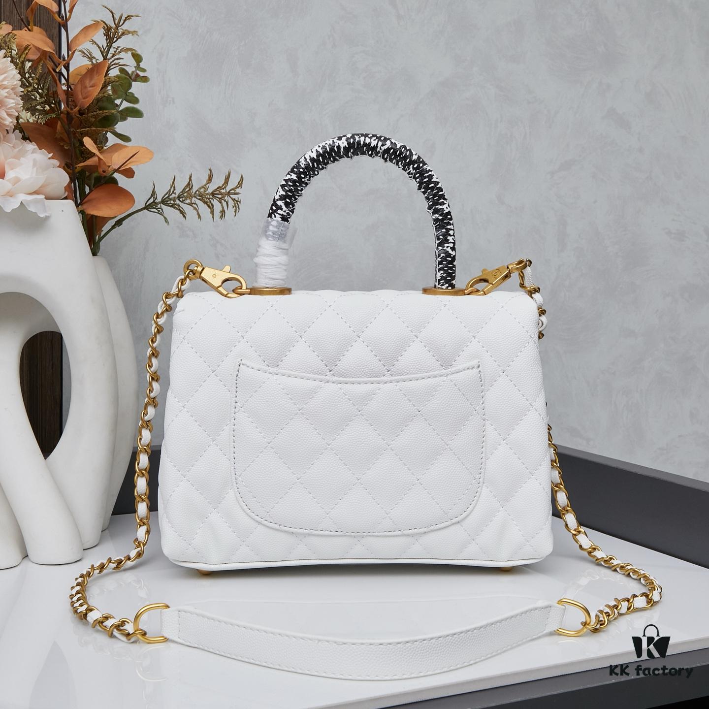 New Arrival with Box, Mini Chanel Coco Handle in Black Calfskin with Gold Hardware and Red Handle