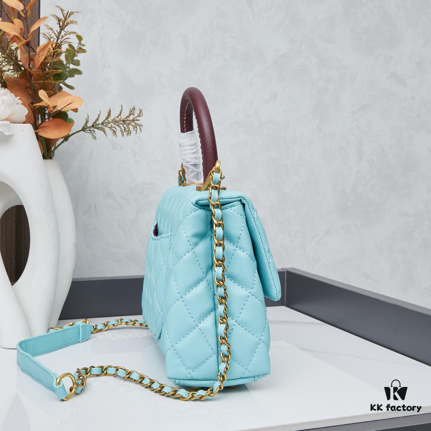 New Arrival with Box, Mini Chanel Coco Handle in Black Calfskin with Gold Hardware and Red Handle