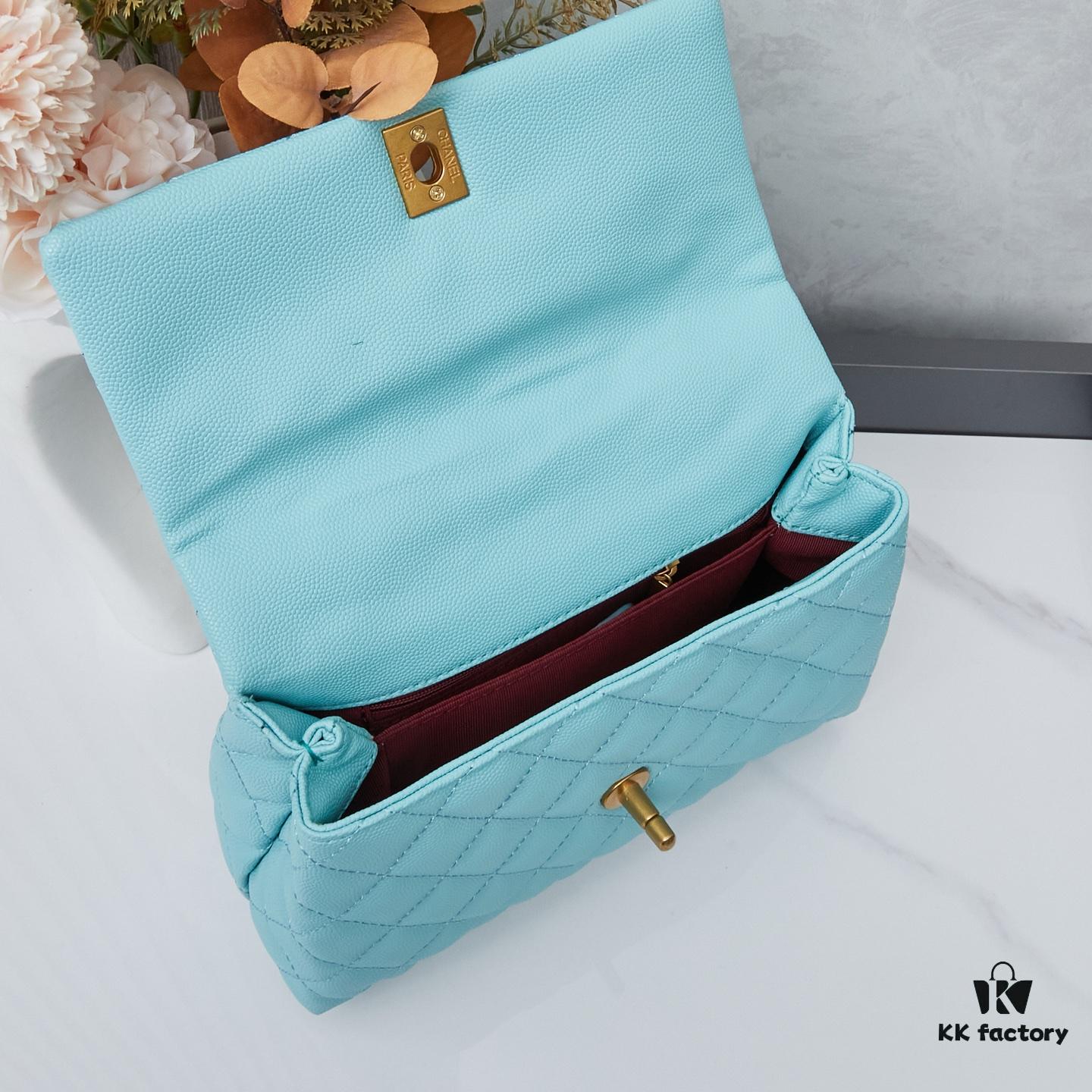 New Arrival with Box, Mini Chanel Coco Handle in Black Calfskin with Gold Hardware and Red Handle