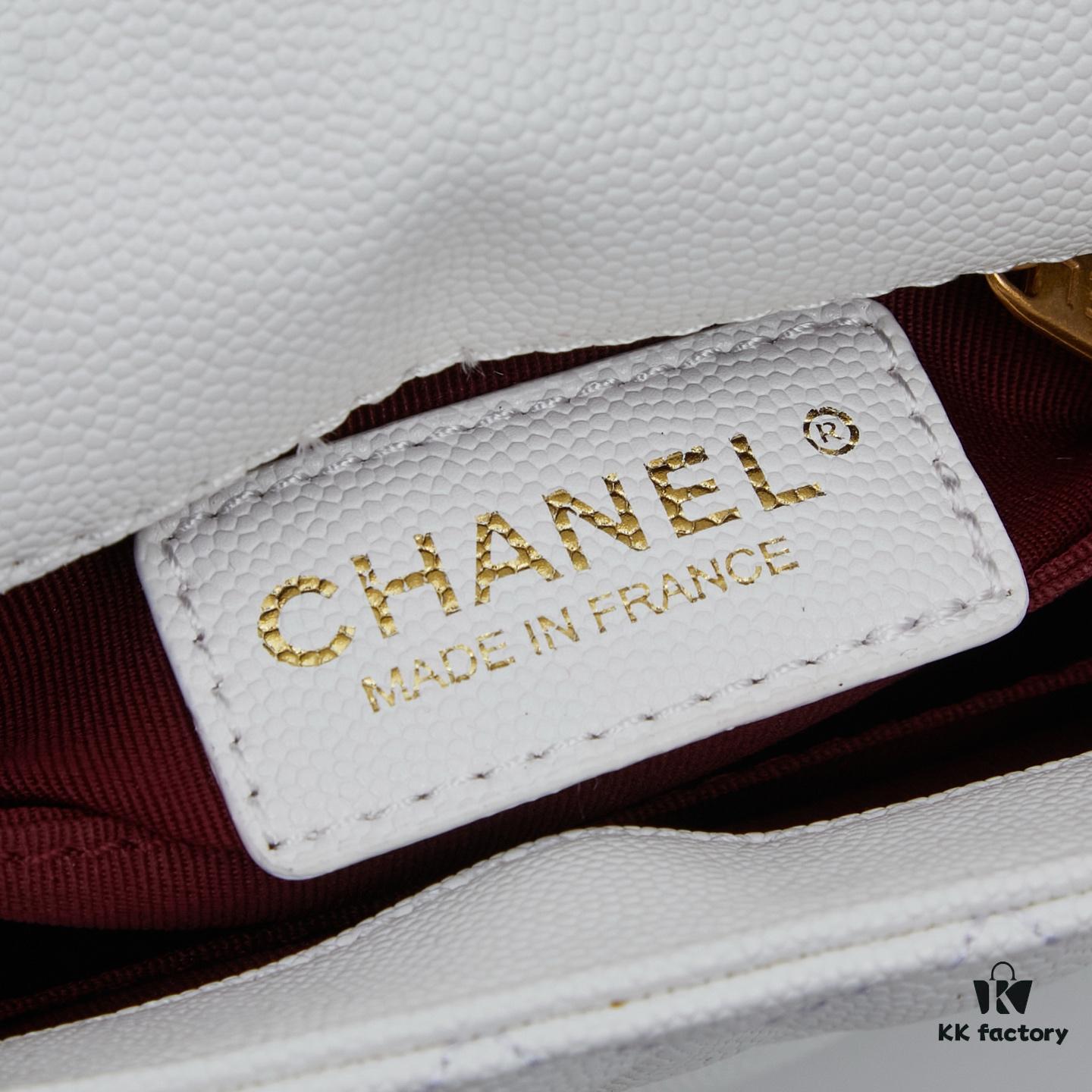 New Arrival with Box, Mini Chanel Coco Handle in Black Calfskin with Gold Hardware and Red Handle