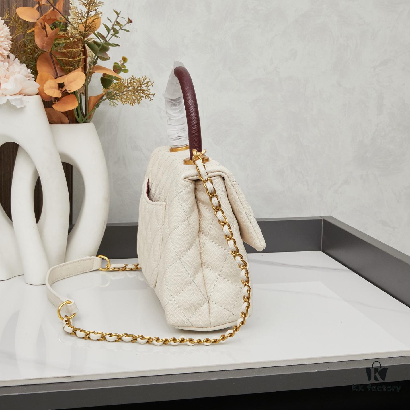 New Arrival with Box, Mini Chanel Coco Handle in Black Calfskin with Gold Hardware and Red Handle