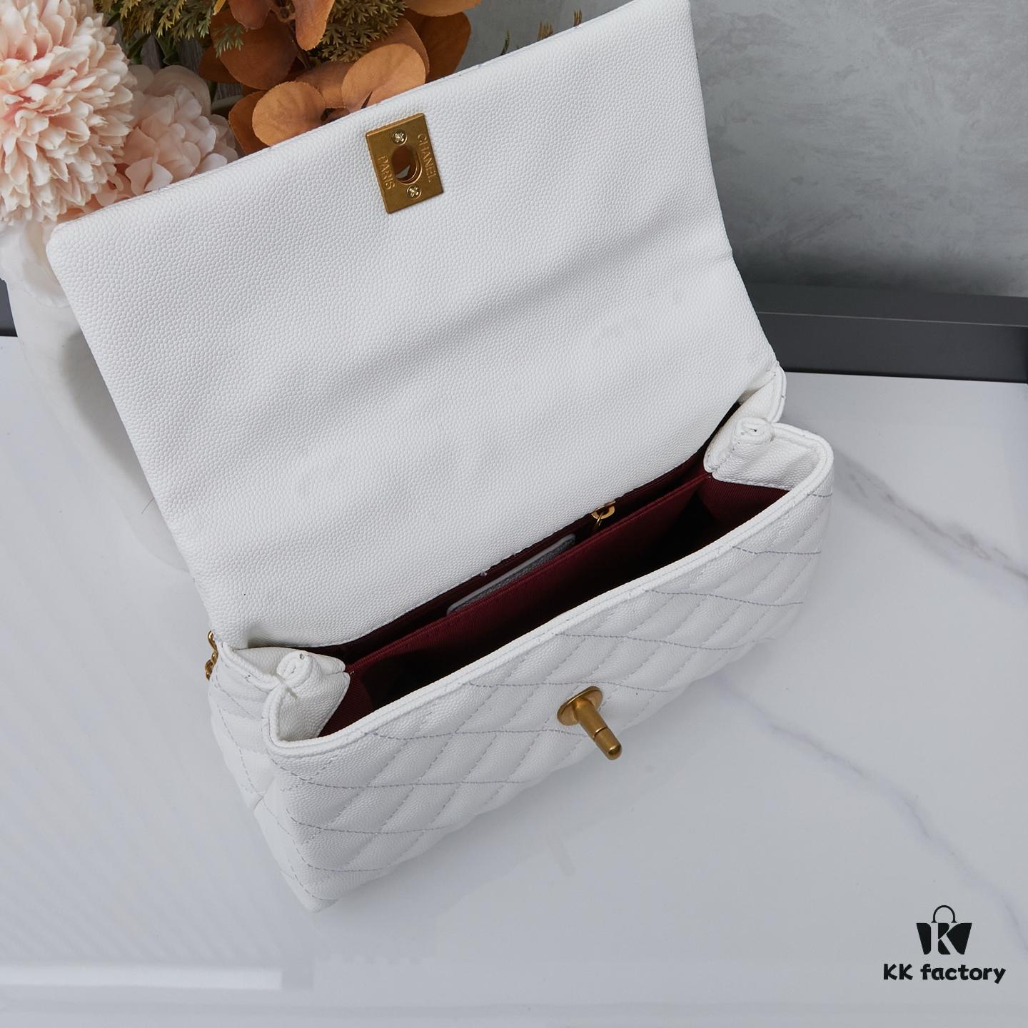 New Arrival with Box, Mini Chanel Coco Handle in Black Calfskin with Gold Hardware and Red Handle