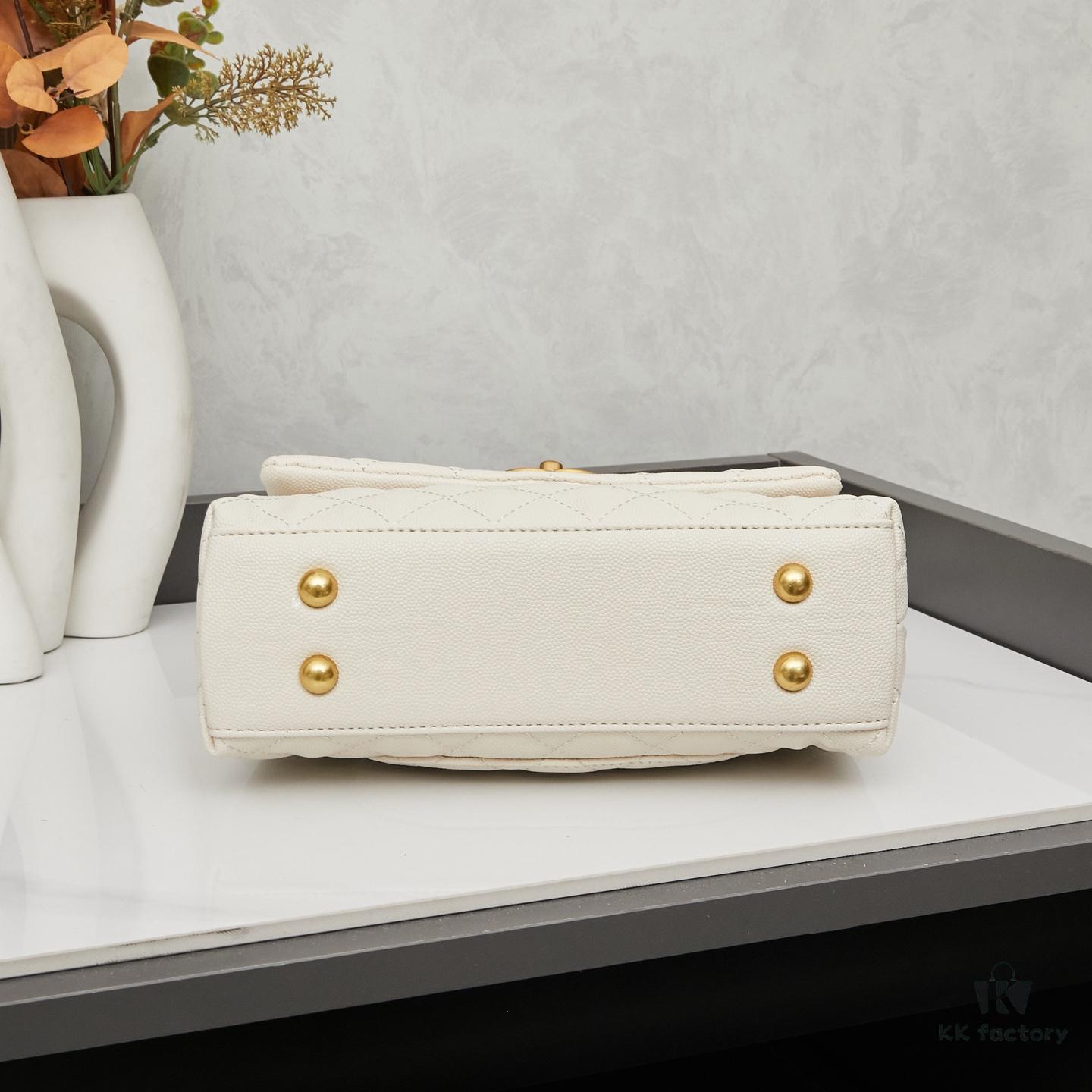 New Arrival with Box, Mini Chanel Coco Handle in Black Calfskin with Gold Hardware and Red Handle