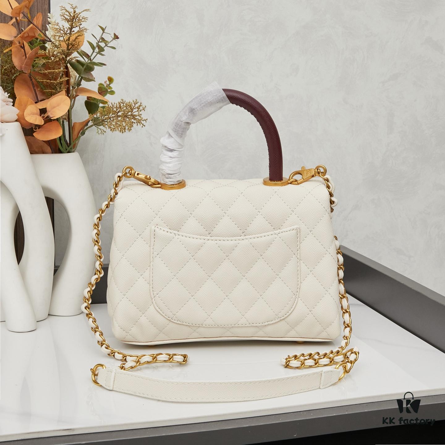 New Arrival with Box, Mini Chanel Coco Handle in Black Calfskin with Gold Hardware and Red Handle