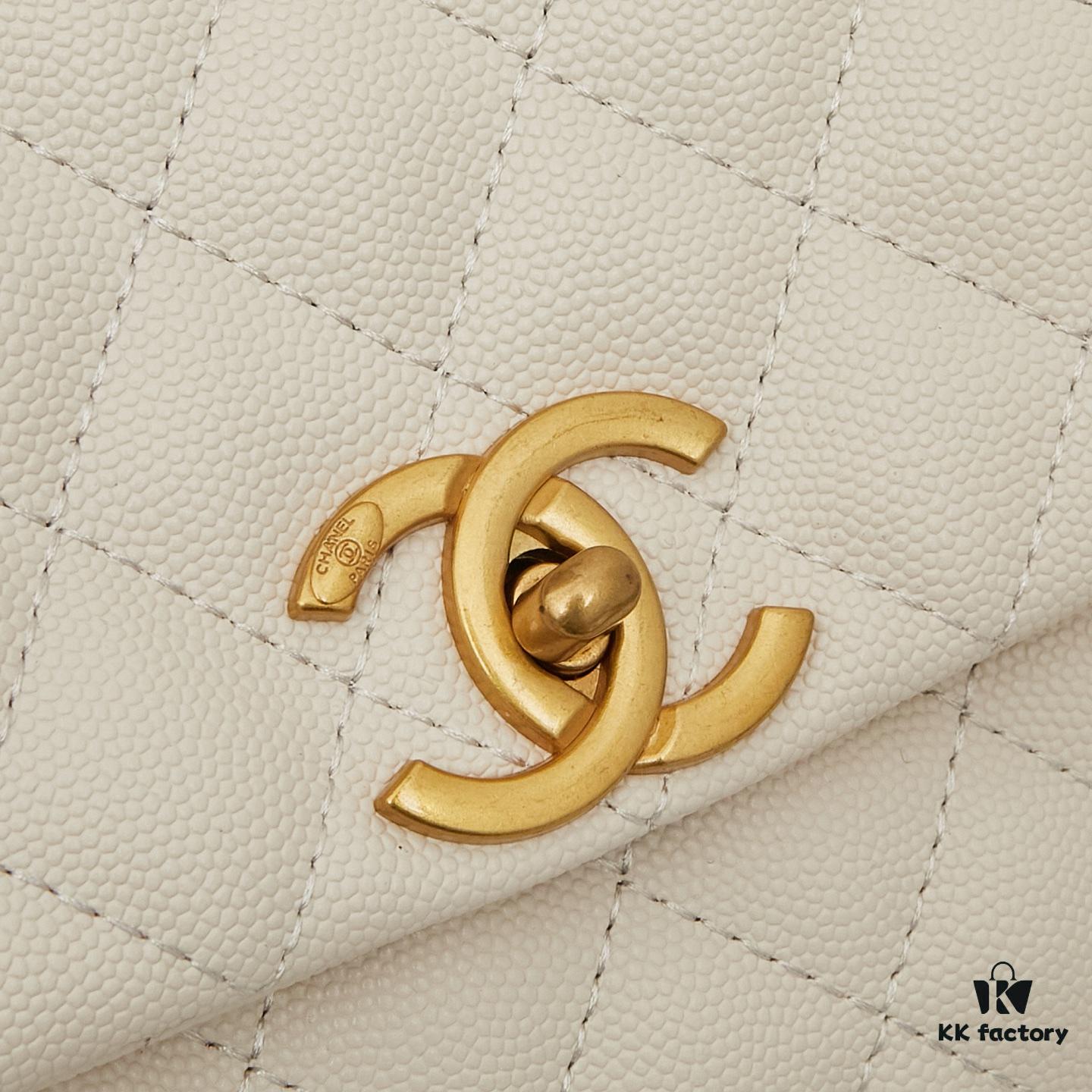 New Arrival with Box, Mini Chanel Coco Handle in Black Calfskin with Gold Hardware and Red Handle