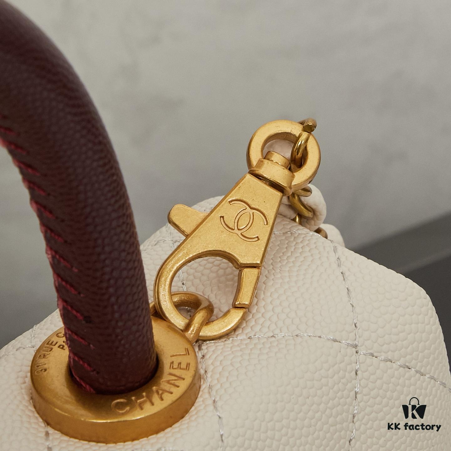 New Arrival with Box, Mini Chanel Coco Handle in Black Calfskin with Gold Hardware and Red Handle