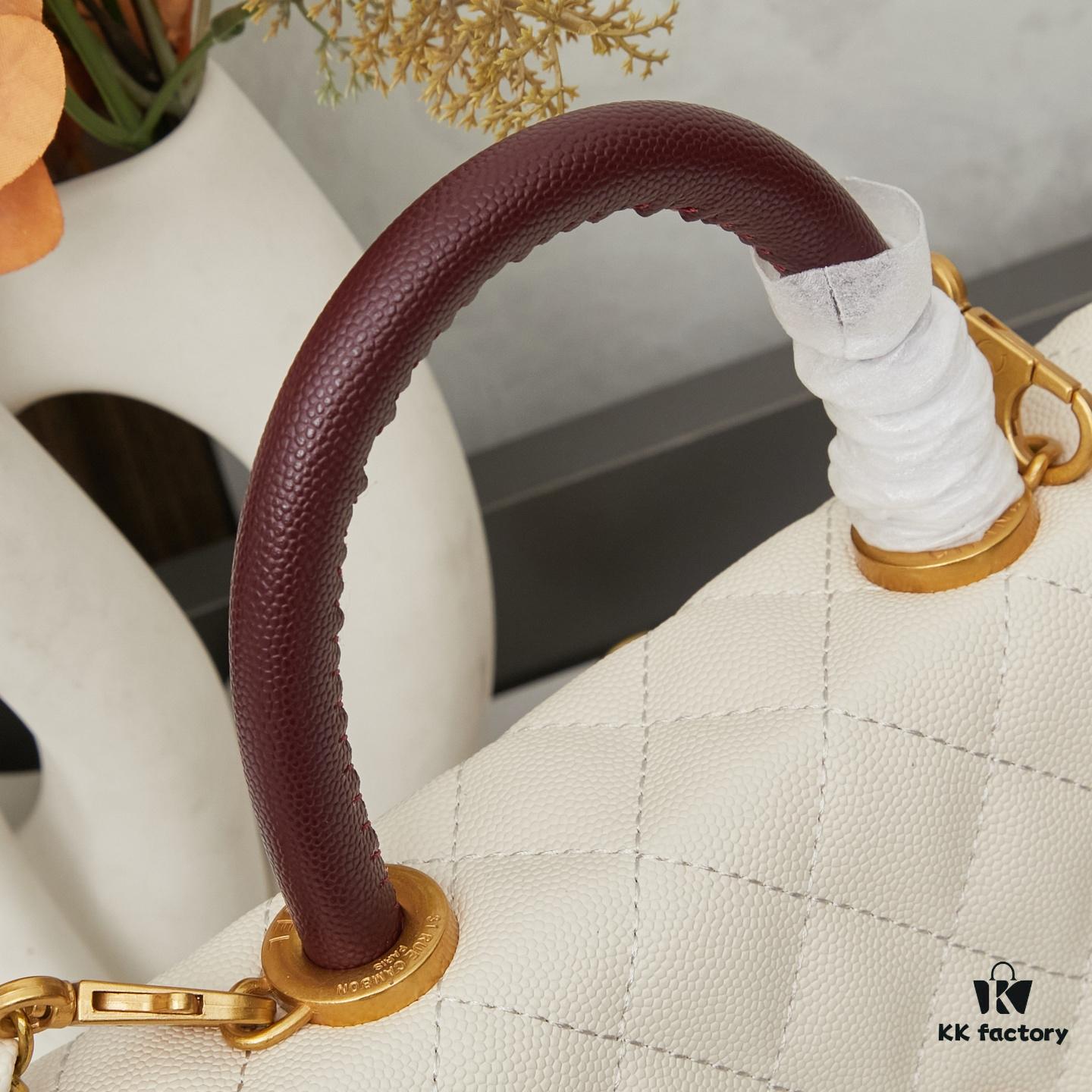 New Arrival with Box, Mini Chanel Coco Handle in Black Calfskin with Gold Hardware and Red Handle