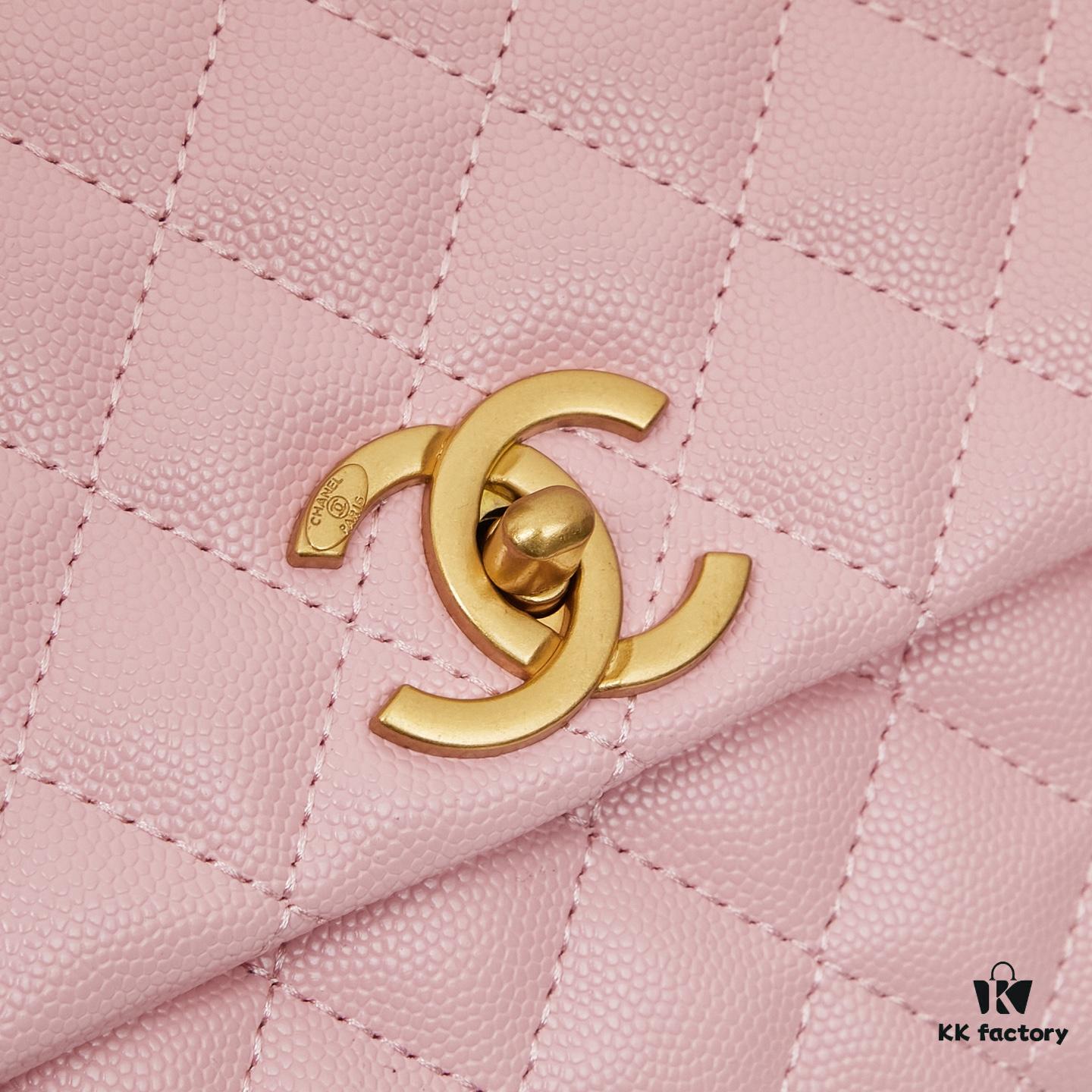 New Arrival with Box, Mini Chanel Coco Handle in Black Calfskin with Gold Hardware and Red Handle