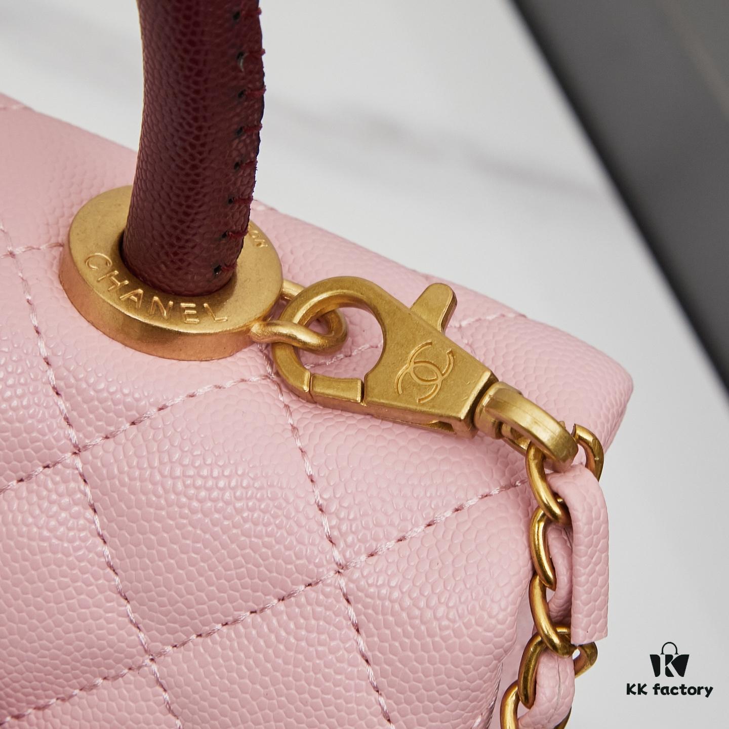 New Arrival with Box, Mini Chanel Coco Handle in Black Calfskin with Gold Hardware and Red Handle