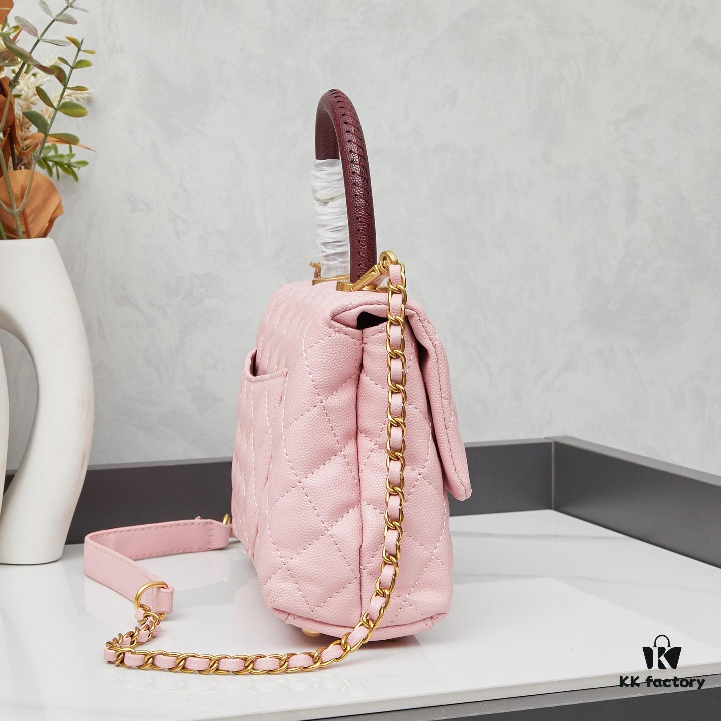 New Arrival with Box, Mini Chanel Coco Handle in Black Calfskin with Gold Hardware and Red Handle