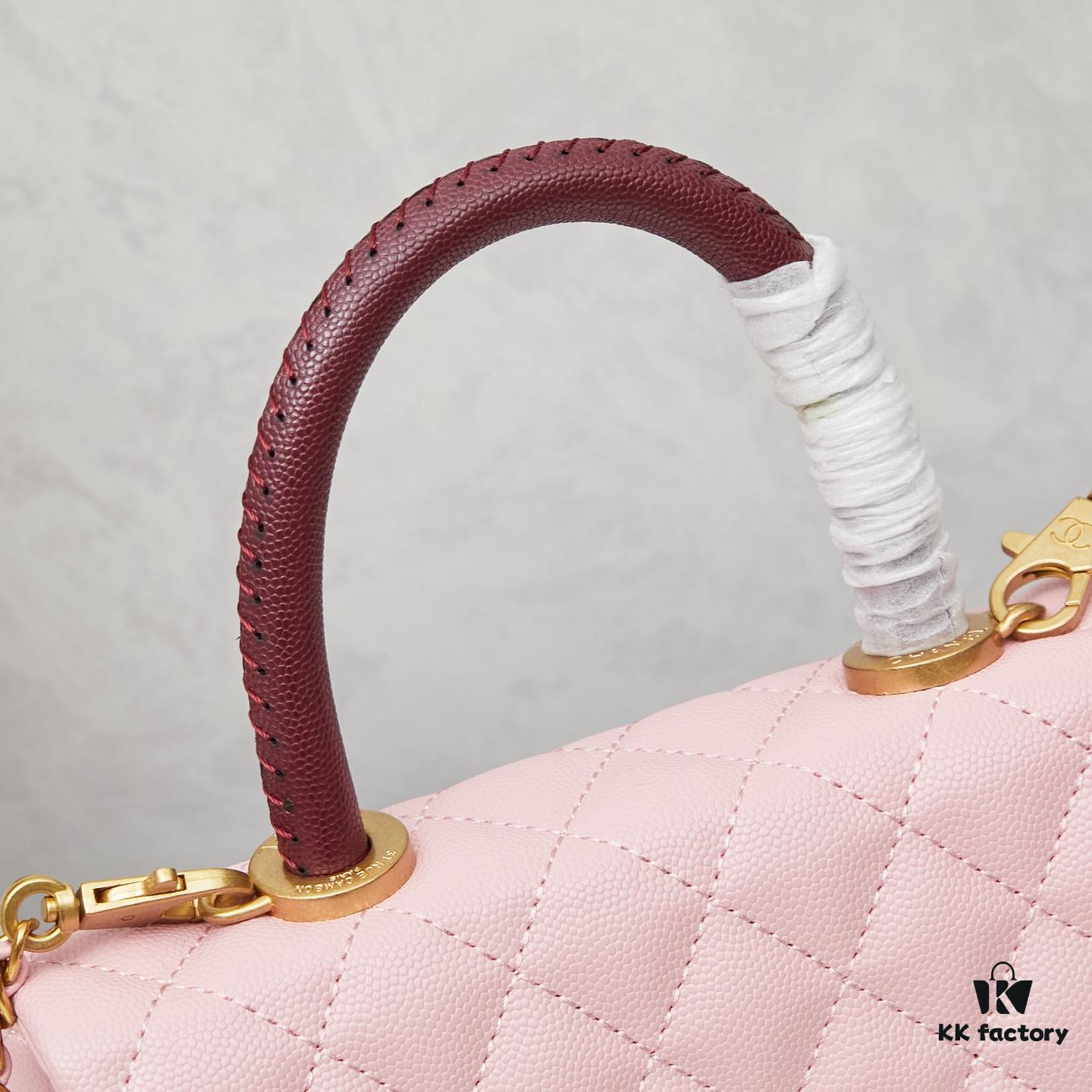 New Arrival with Box, Mini Chanel Coco Handle in Black Calfskin with Gold Hardware and Red Handle