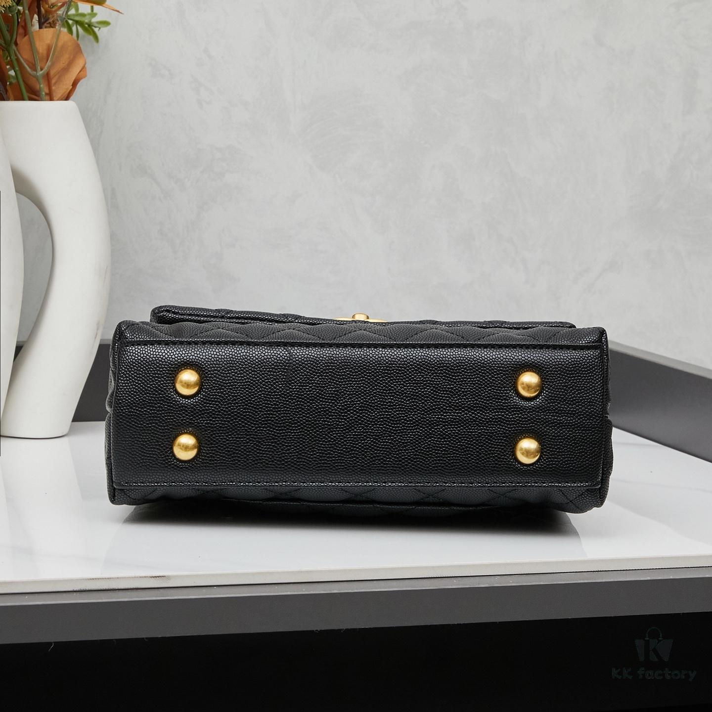 New Arrival with Box, Mini Chanel Coco Handle, Black Calfskin with Gold Hardware, Red Handle