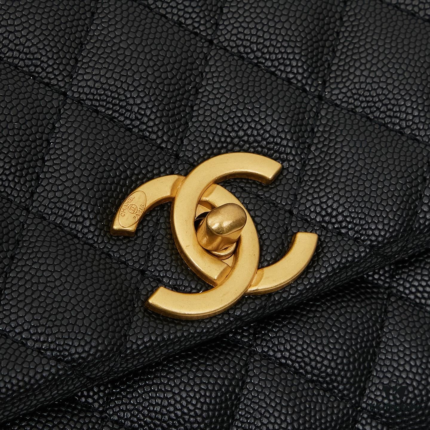 New Arrival with Box, Mini Chanel Coco Handle, Black Calfskin with Gold Hardware, Red Handle