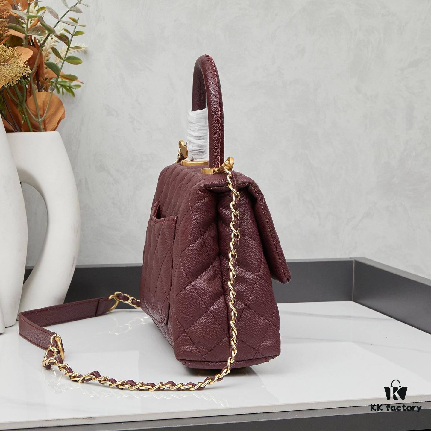 New Arrival with Box, Mini Chanel Coco Handle in Black Calfskin with Gold Hardware and Red Handle