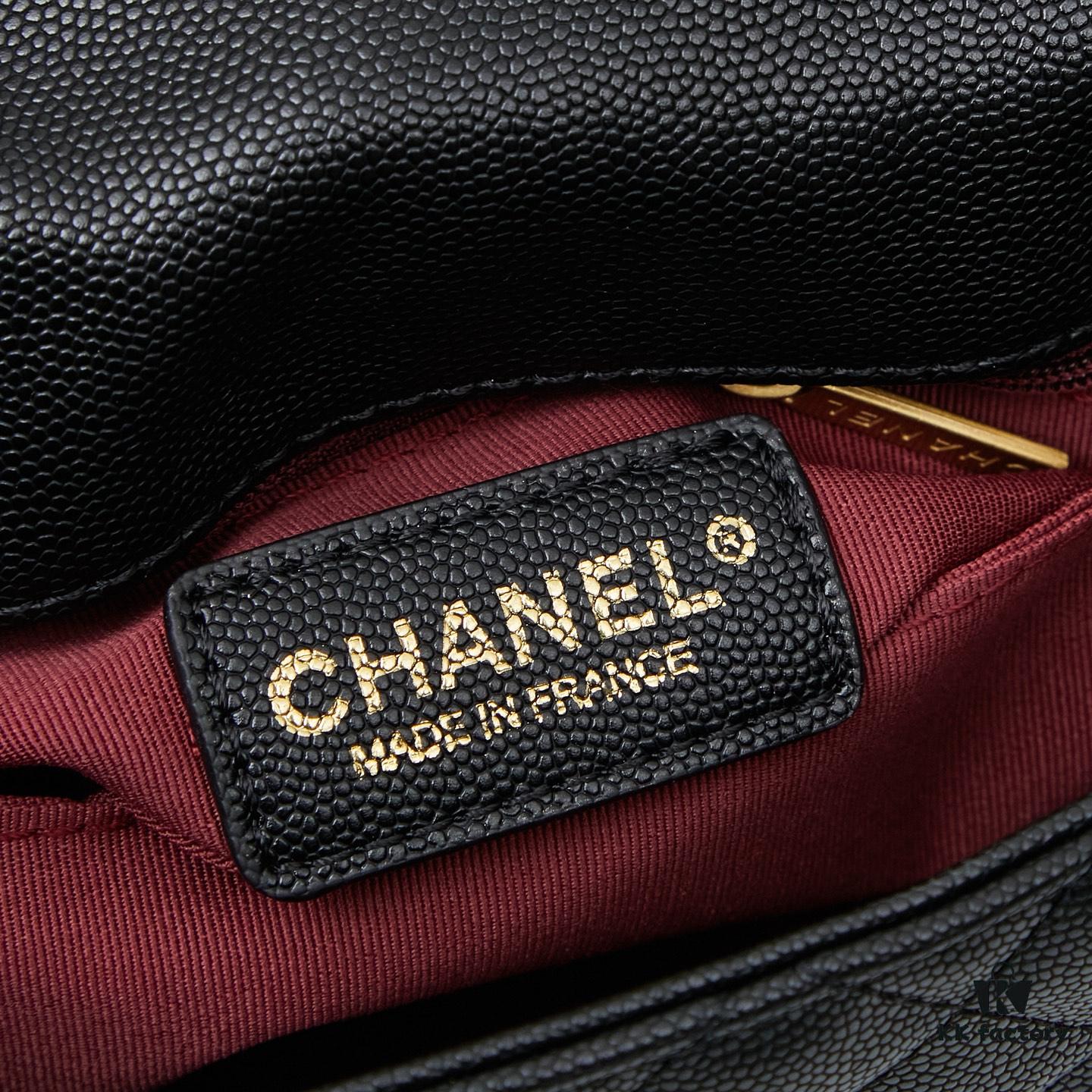 New Arrival with Box, Mini Chanel Coco Handle, Black Calfskin with Gold Hardware, Red Handle