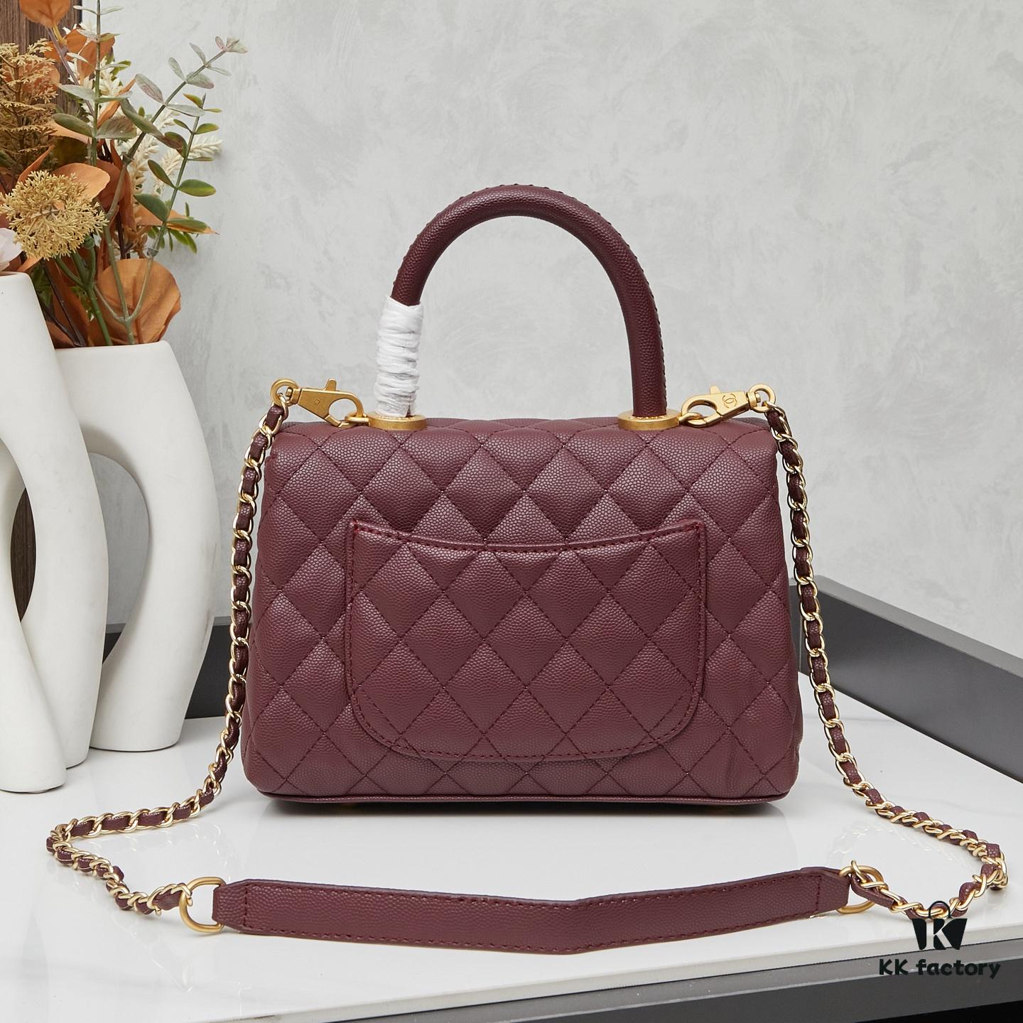 New Arrival with Box, Mini Chanel Coco Handle in Black Calfskin with Gold Hardware and Red Handle