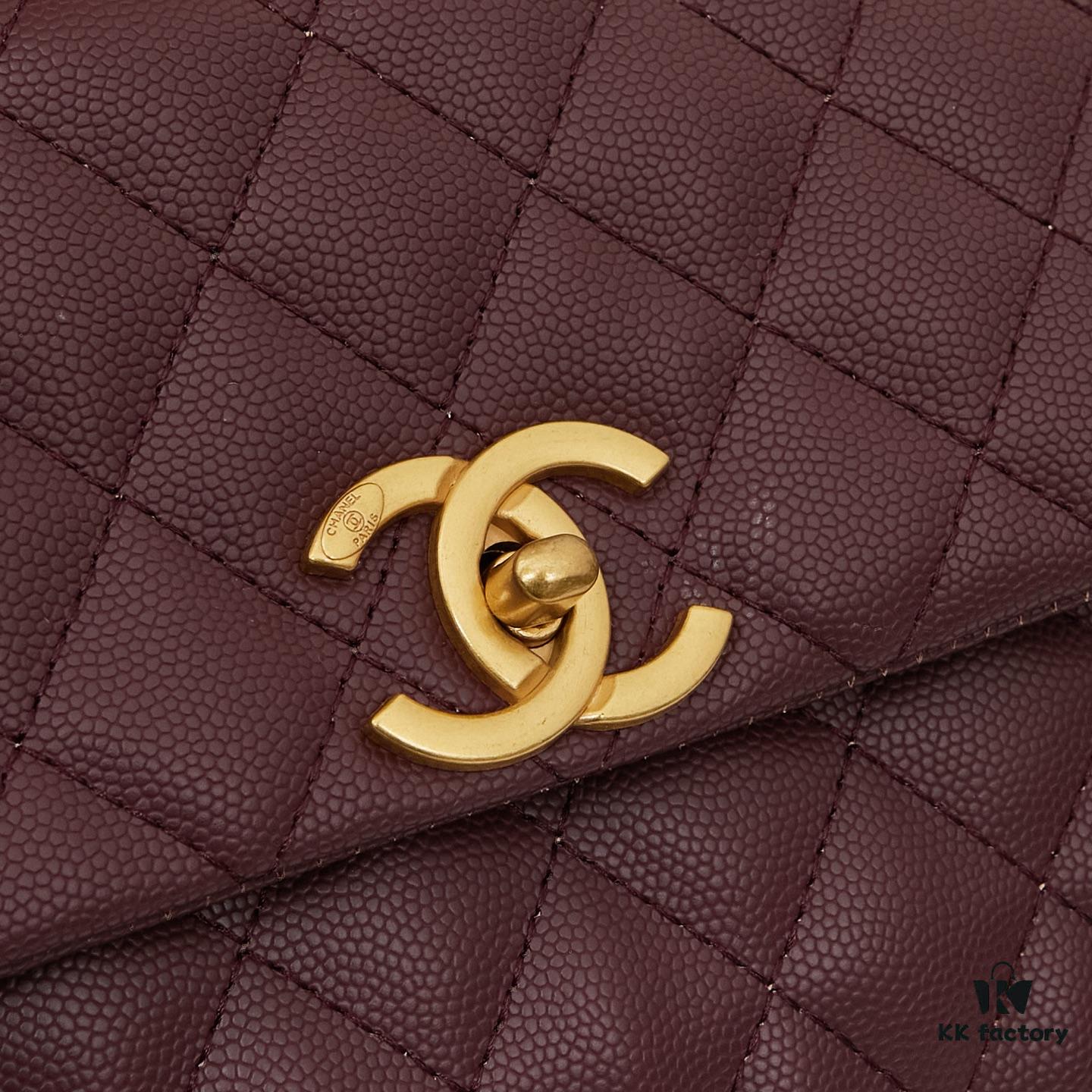 New Arrival with Box, Mini Chanel Coco Handle in Black Calfskin with Gold Hardware and Red Handle