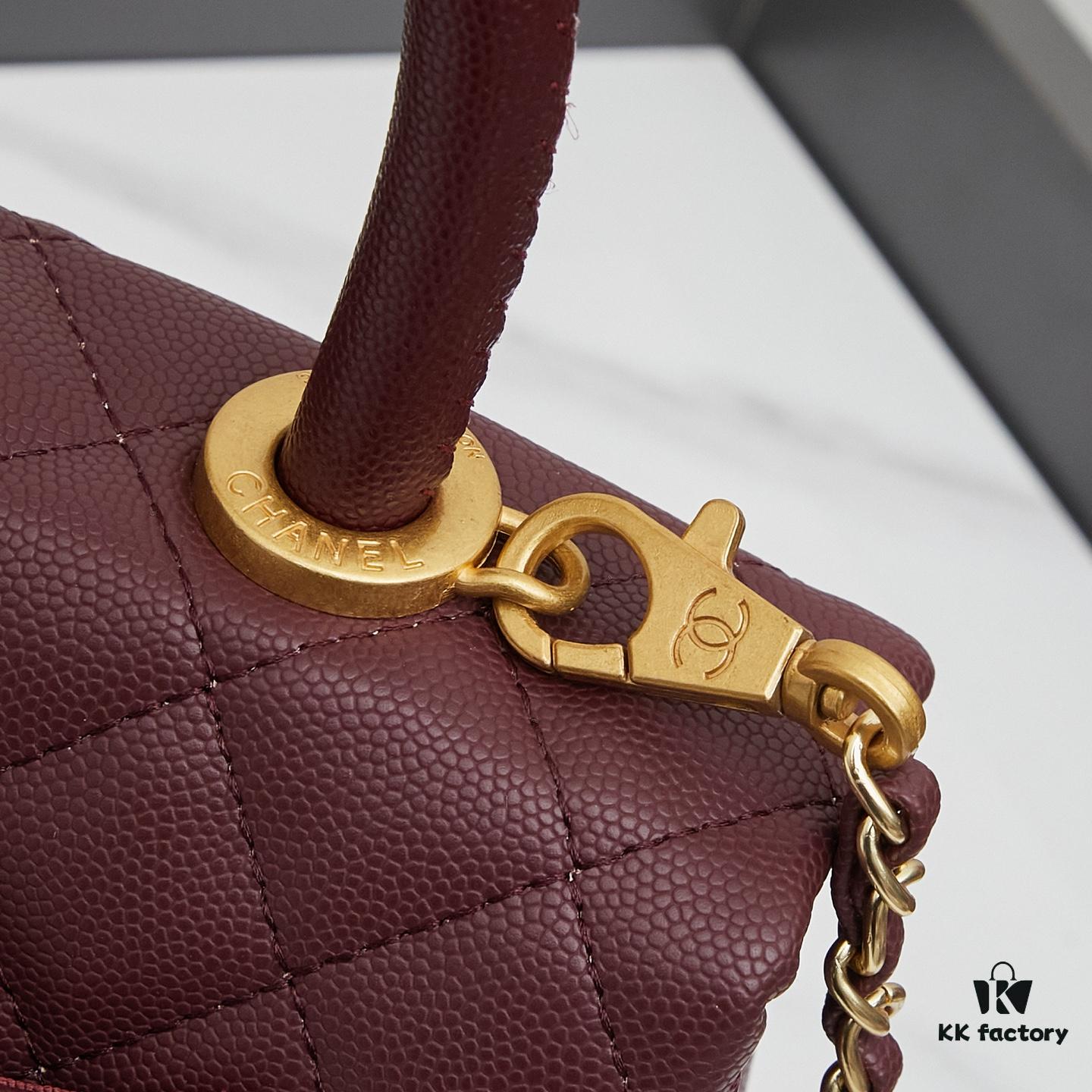 New Arrival with Box, Mini Chanel Coco Handle in Black Calfskin with Gold Hardware and Red Handle