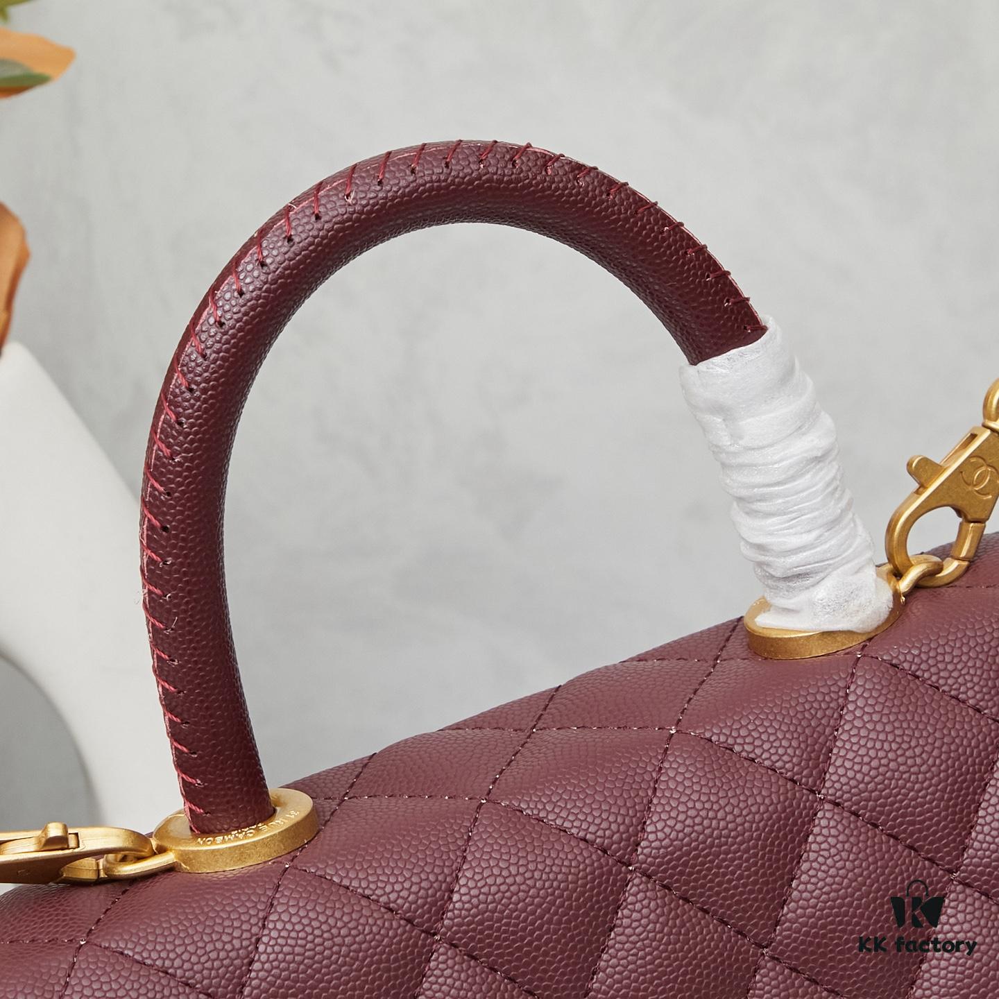 New Arrival with Box, Mini Chanel Coco Handle in Black Calfskin with Gold Hardware and Red Handle