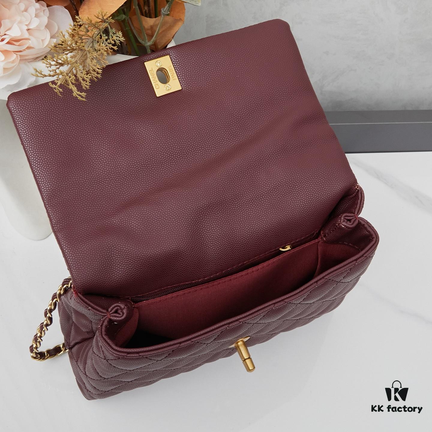 New Arrival with Box, Mini Chanel Coco Handle in Black Calfskin with Gold Hardware and Red Handle