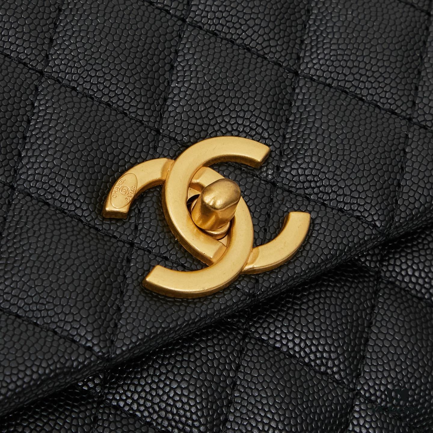 New Arrival with Box, Mini Chanel Coco Handle in Black Calfskin with Gold Hardware and Red Handle