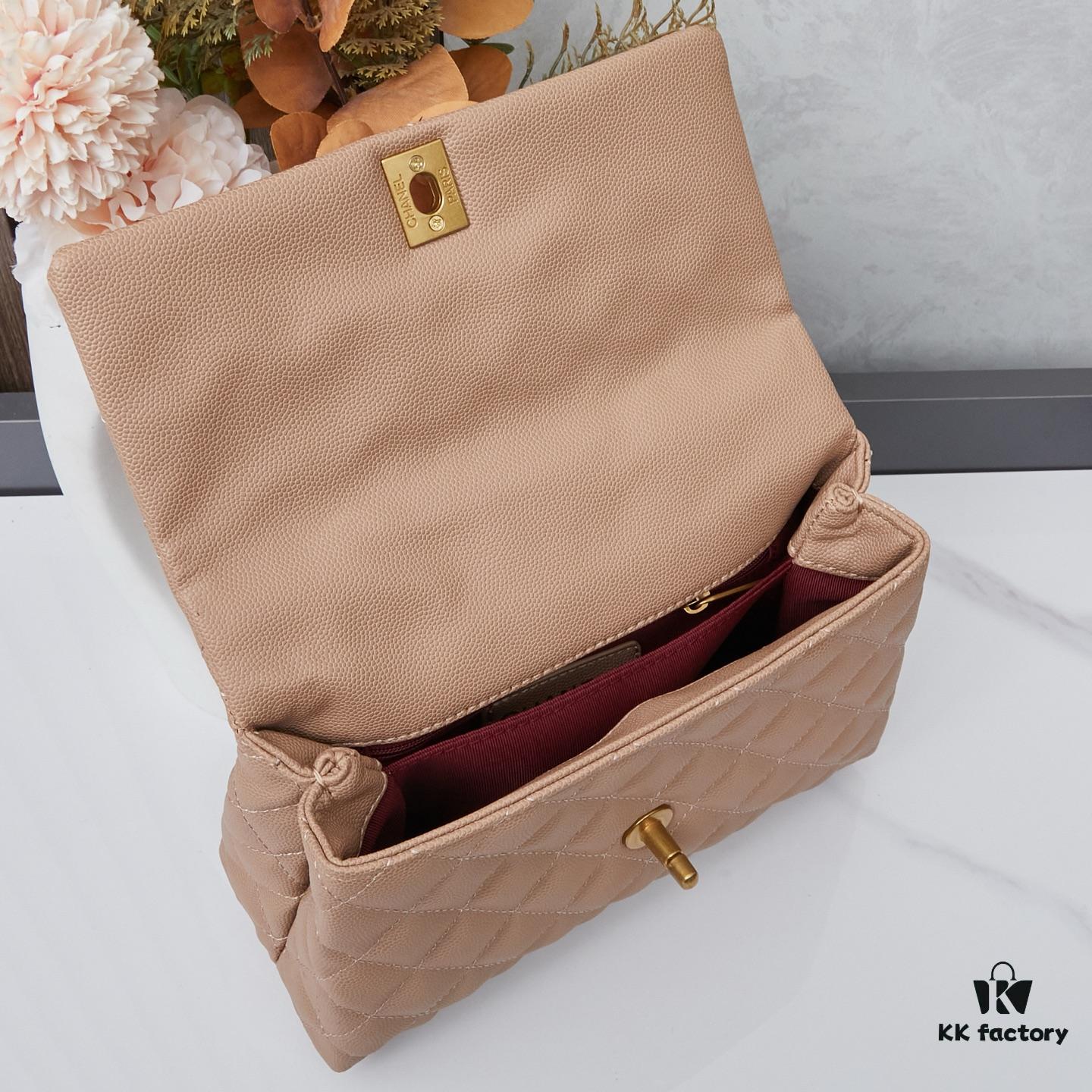 New Arrival with Box, Mini Chanel Coco Handle in Black Calfskin with Gold Hardware and Red Handle