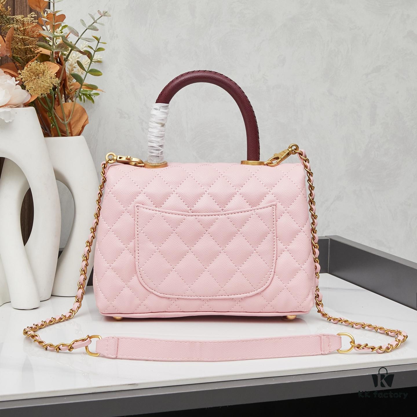 New Arrival with Box, Mini Chanel Coco Handle in Black Calfskin with Gold Hardware and Red Handle